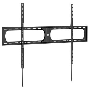 The Mount-It! Heavy-Duty XXL Fixed TV Wall Mount in black is designed for ultra-large flat screens, featuring multiple vertical and horizontal bars with mounting slots and two pull cords for easy installation and removal.