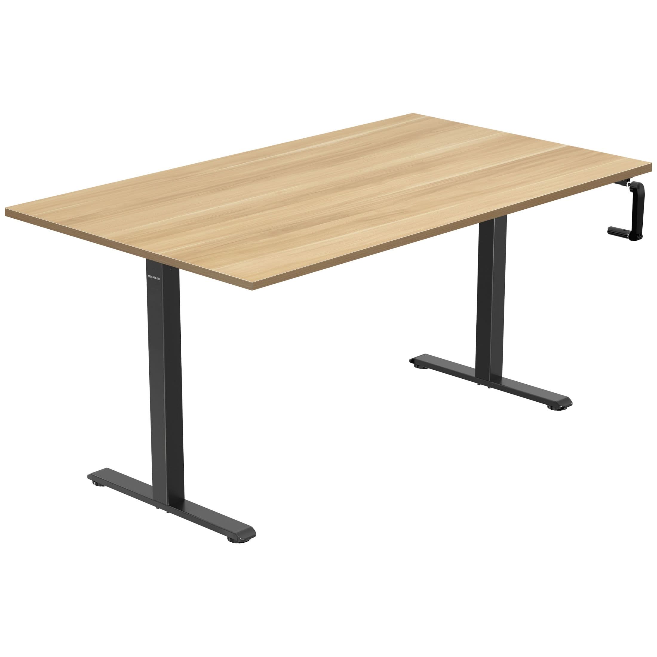 MI-18093_Main_01 The Mount-It! Hand Crank Standing Desk features a 55" tabletop and black base, offering manual height adjustment with a modern, minimalist design—an ideal stylish option for any workspace.