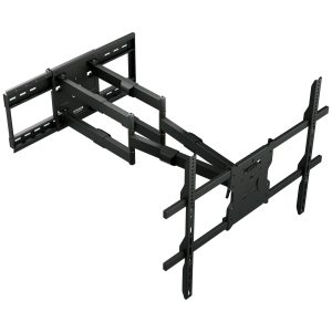 The Beast Full Motion Weatherproof TV Wall Mount by Mount-It! is a black, heavy-duty steel bracket for flat-screen TVs with multiple arms for extending, swiveling, and tilting—ideal as an outdoor TV mount with weather-resistant protection.
