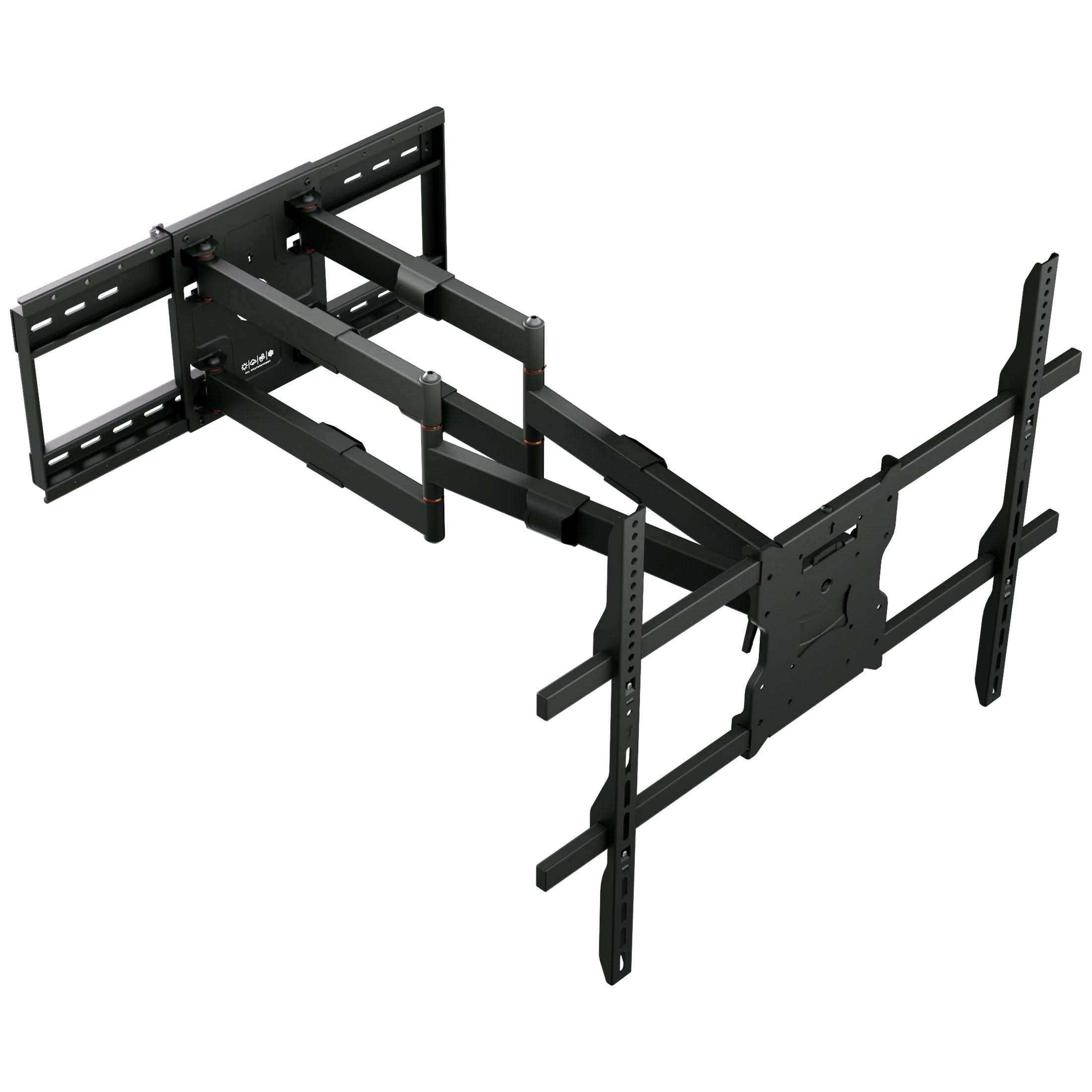 MI-400_Main_01_1 The Beast Full Motion Weatherproof TV Wall Mount by Mount-It! is a black, heavy-duty steel bracket for flat-screen TVs with multiple arms for extending, swiveling, and tilting—ideal as an outdoor TV mount with weather-resistant protection.