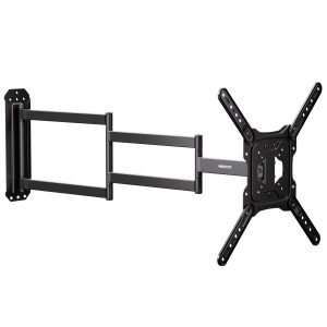 The Mount-It! Full Motion TV Wall Mount with Extra Long Extension in black features adjustable arms and a VESA-compatible plate, extending from the wall—perfect for mounting flat-screen TVs, even in corners.