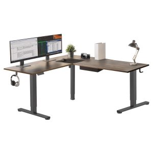 Black / Brown Standing Desk - XL Electric Height Adjustable Corner Standing Desk - Mount-It! - MI-15025