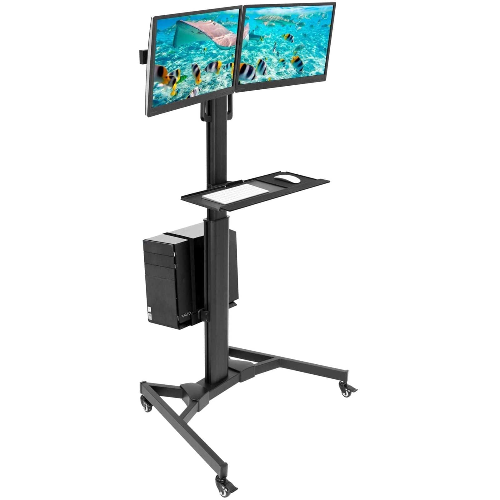 black-mobile-pc-workstation-for-dual-monitors-mount-it-mi-7986-39685835980955 Black Mobile Standing Desk - Mobile PC Workstation for Dual Monitors - Mount-It! - MI-7986