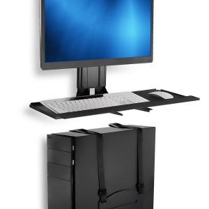 Black Wall Mounted Desk - Monitor and Keyboard Wall Mount with CPU Holder - Mount-It! - MI-7919