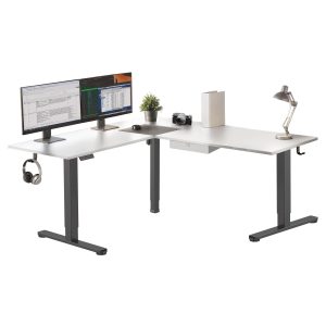 Black / White Standing Desk - XL Electric Height Adjustable Corner Standing Desk - Mount-It! - MI-15026