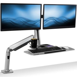 Grey Desk Converters - Dual Monitor Stand Up Workstation - Mount-It! - MI-7904