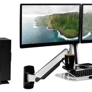 Grey Wall Mounted Desk - Wall Mounted Dual Monitor Workstation - Mount-It! - MI-7906