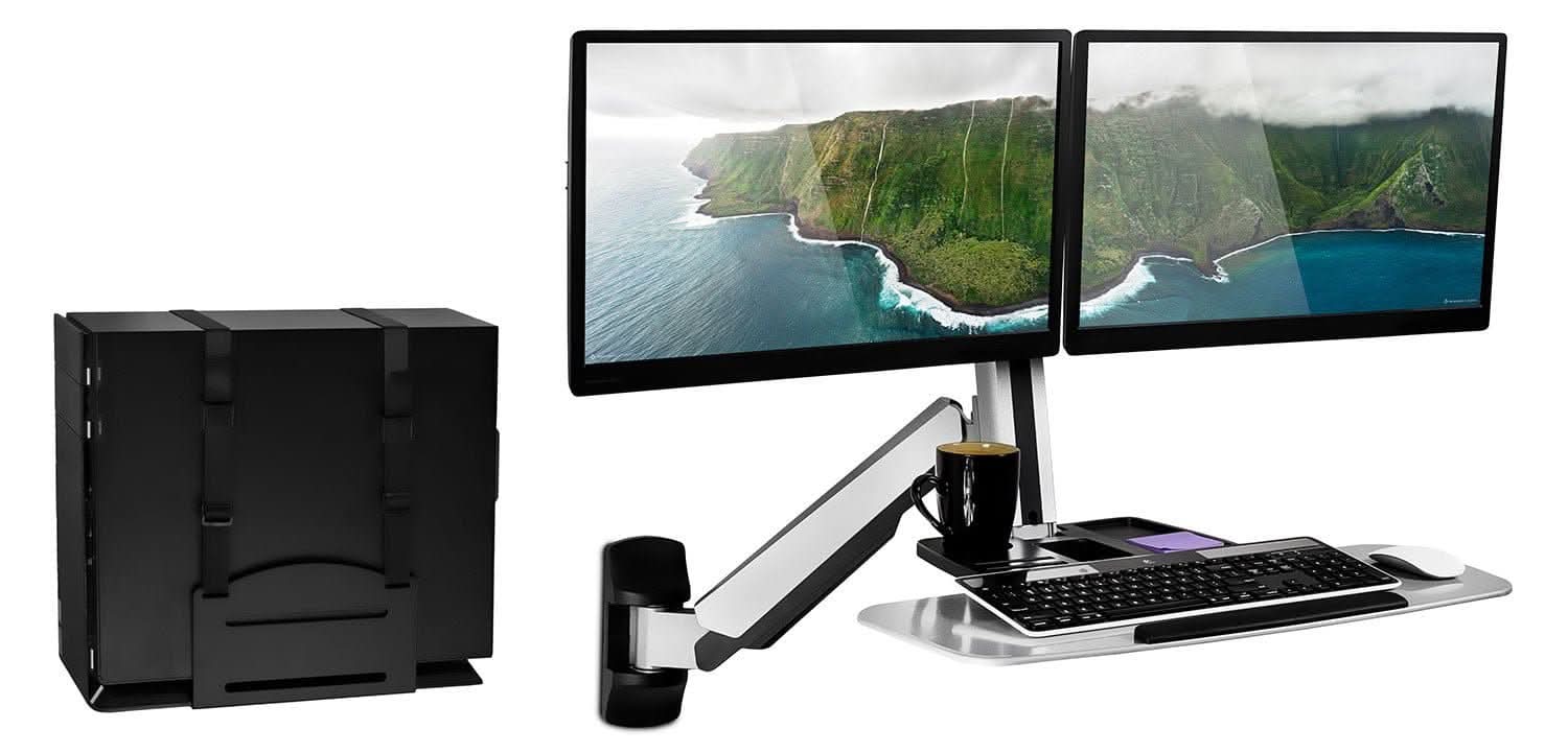 grey-wall-mounted-dual-monitor-workstation-mount-it-mi-7906-34457494978715 Grey Wall Mounted Desk - Wall Mounted Dual Monitor Workstation - Mount-It! - MI-7906