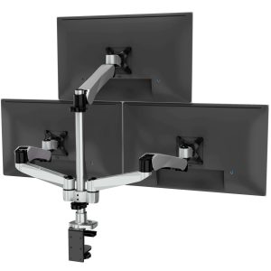 Silver Monitor Mount - Full Motion Triple Pyramid Monitor Desk Mount with Gas Spring Arms - Mount-It! - MI-55116