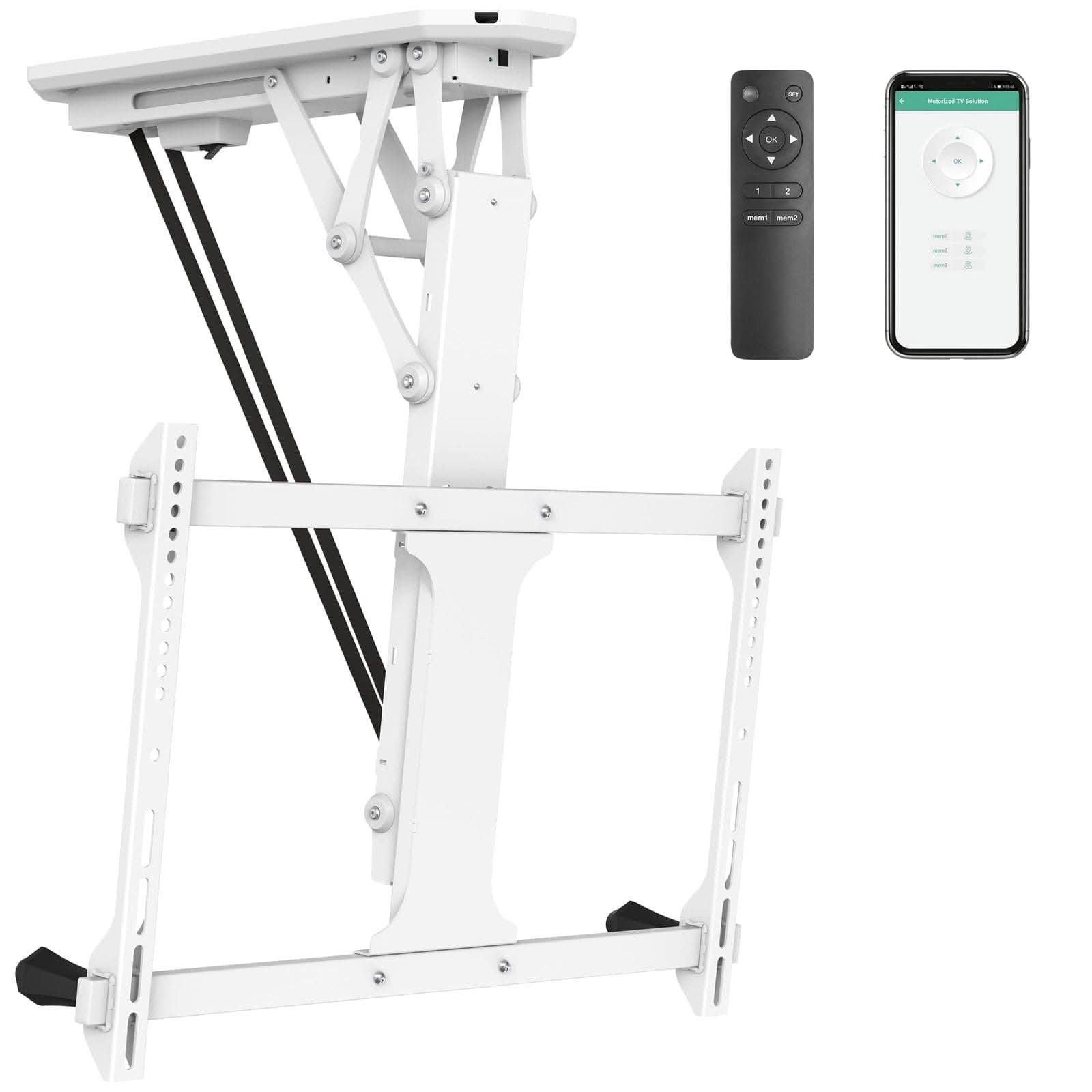 white-motorized-ceiling-tv-mount-with-remote-and-app-controller-mount-it-mi-4224w-39685924028571 White TV Mount - Motorized Ceiling TV Mount with Remote and App Controller - Mount-It! - MI-4224W