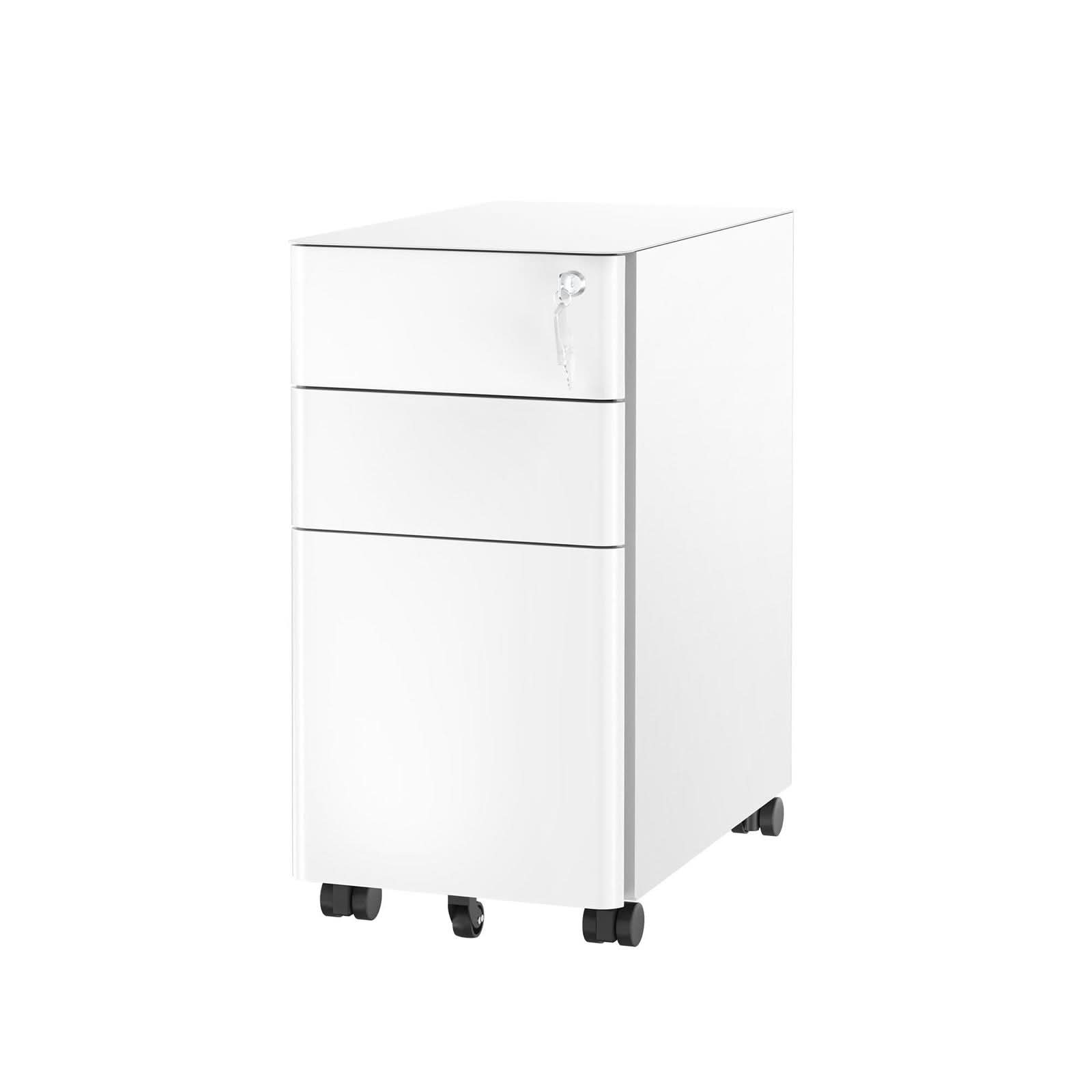 white-slim-rolling-file-cabinet-with-3-drawers-mount-it-mi-944w-39687370834075 White File Cabinet - Slim Rolling File Cabinet with 3 Drawers - Mount-It! - MI-944W